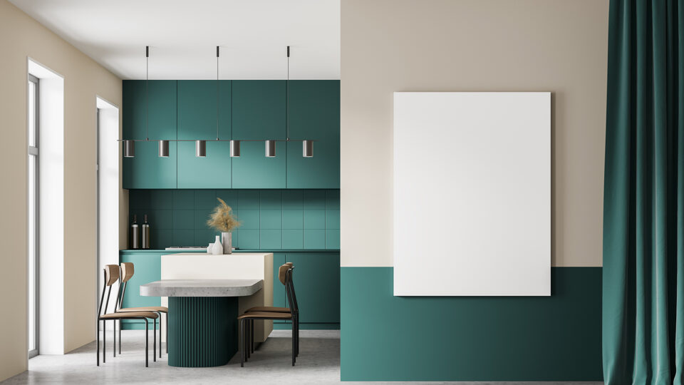 Зеленый цвет отлично сочетается с бежевым. Фото: ImageFlow / Shutterstock / Fotodom