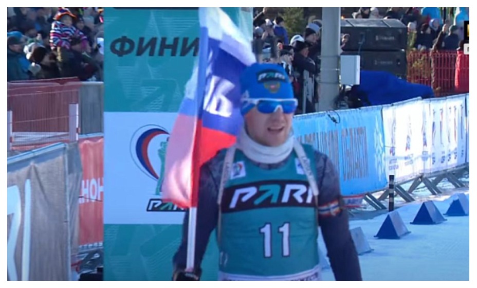 Роман Еремин первенствовал в большом масс-старте. Фото: Скриншот «Матч ТВ»